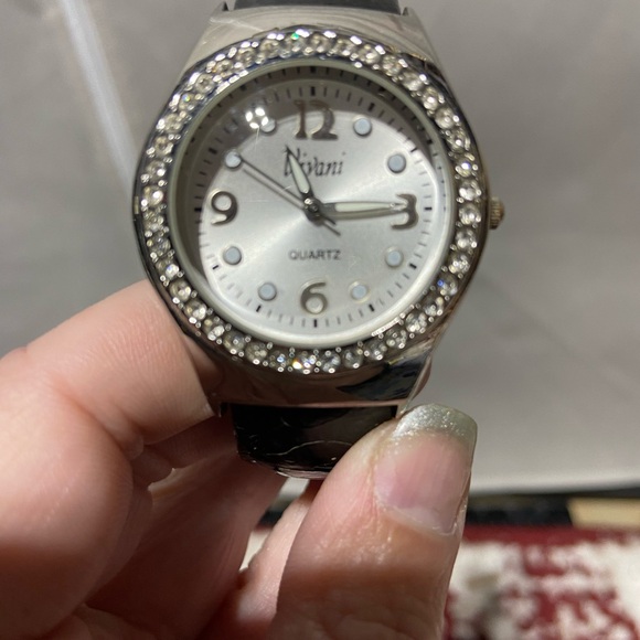 Vivani Silver Tone Watch. Black Bangle Band. Silver Tone Hardware - Picture 4 of 7